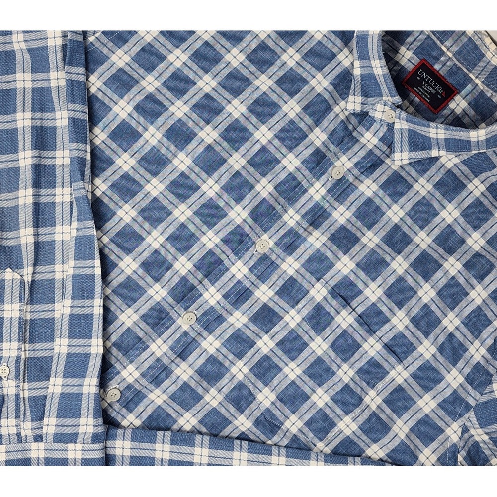 UNTUCKit Carmenet Shirt Mens XL Blue White Plaid Pocket L/S Button Down Slim Fit